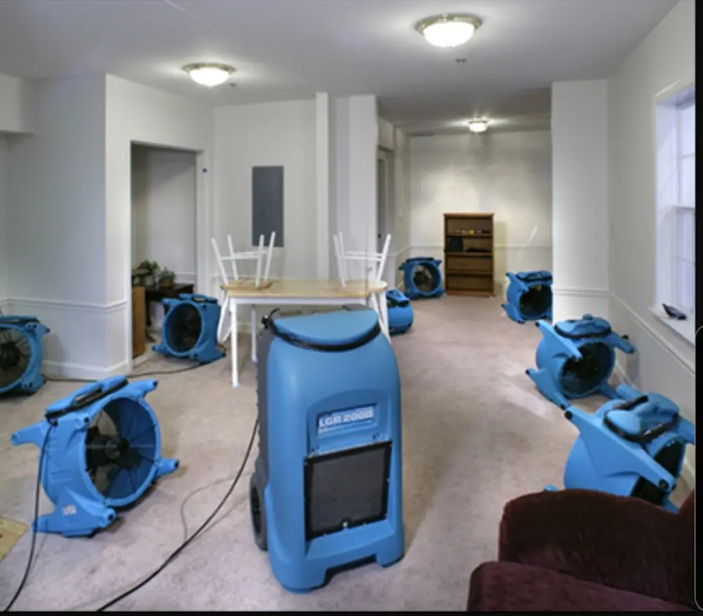 Air movers and dehumidifier setup for Water Extraction & Removal in Jackson